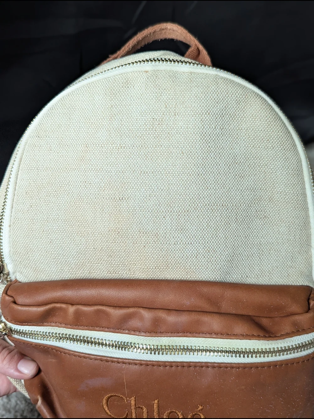 Chloé Kids Canvas & Brown Faux Leather Mini Backpack Cream/Tan